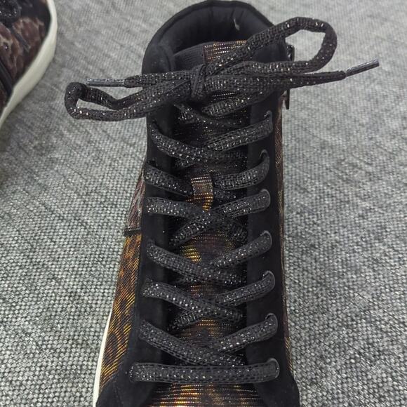 Aldo Leopard Print High Top Fashion Sneakers Shimmer Sparkle Women's Size 8.5 - Picture 5 of 8